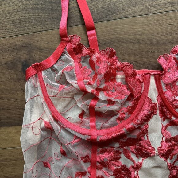 NWT Boysenberry Pink Two Tone Floral Embroidered Sheer Mesh Bodysuit Size 3X 3 - Picture 4 of 7